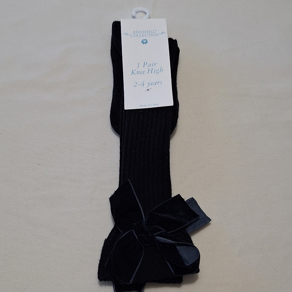 Black Knee High Socks with Bow